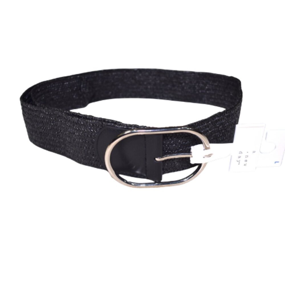 A New Day Black Woven Stretch Belt – Size Large Silver Buckle
